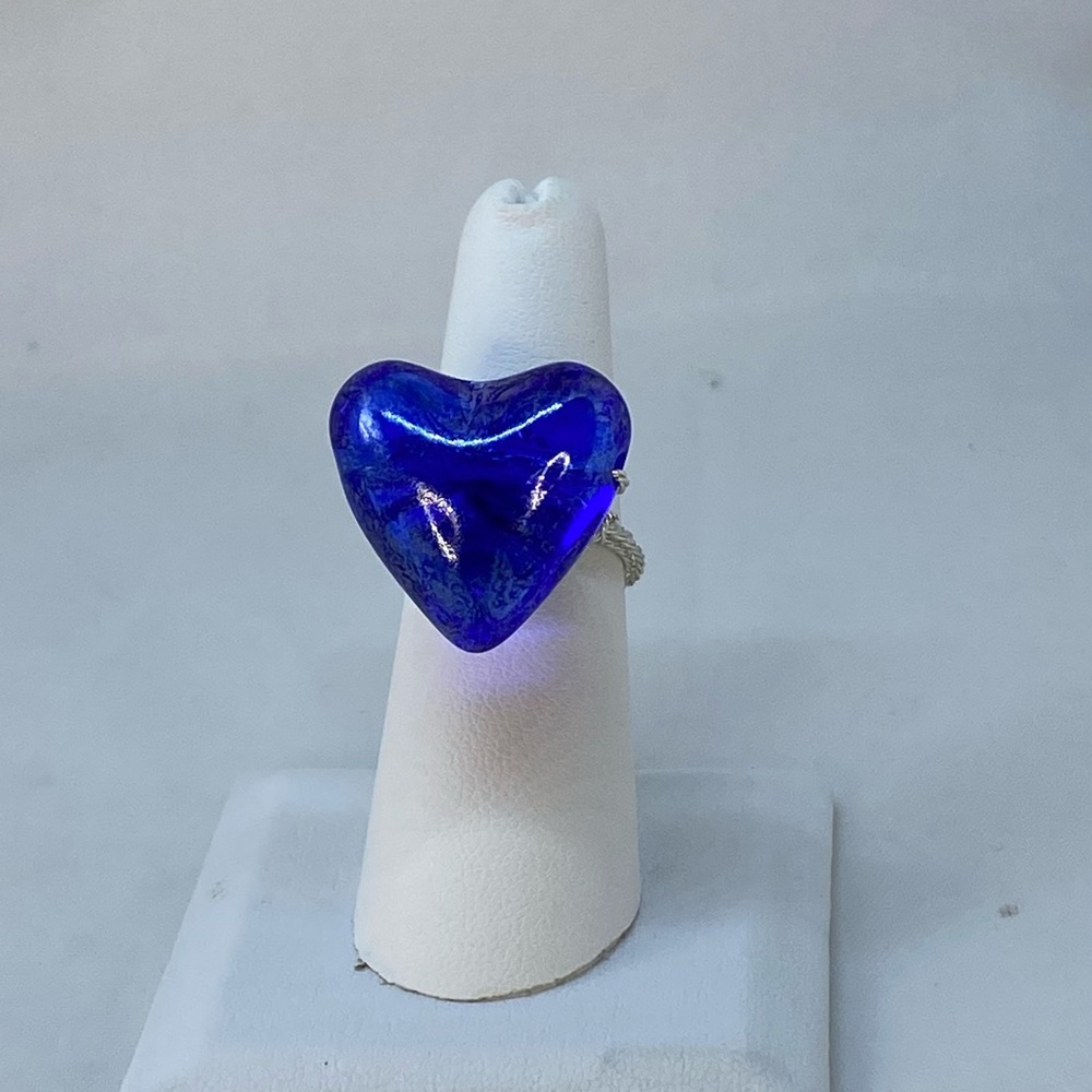 Handmade Blue Heart on Twisted Silver Tone Ring - Picture 10 of 15